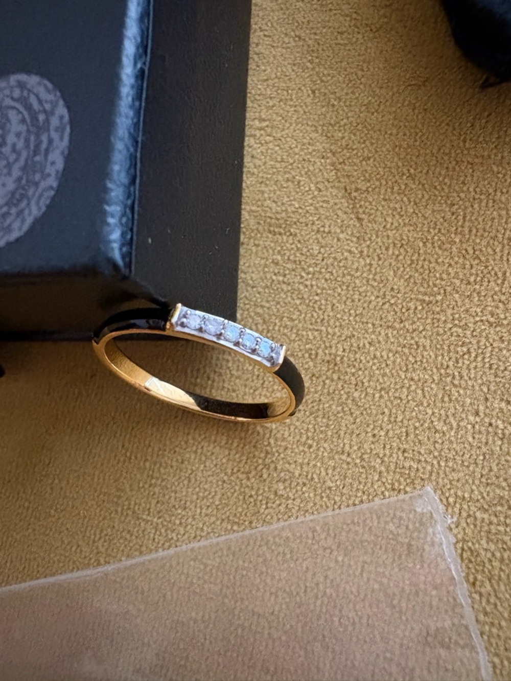 Ross Simons Black Enamel Diamond Accent Ring |18K Gold Over Sterling | Size 6 |